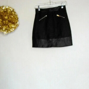 H&M Divided Womens Mini Skirt Black Faux Leather Multi Zippers 2